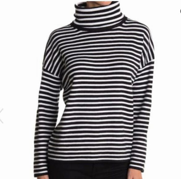 FRENCH CONNECTION STRIPED COWL NECK BLACK/WHITE SWEATER SIZE S