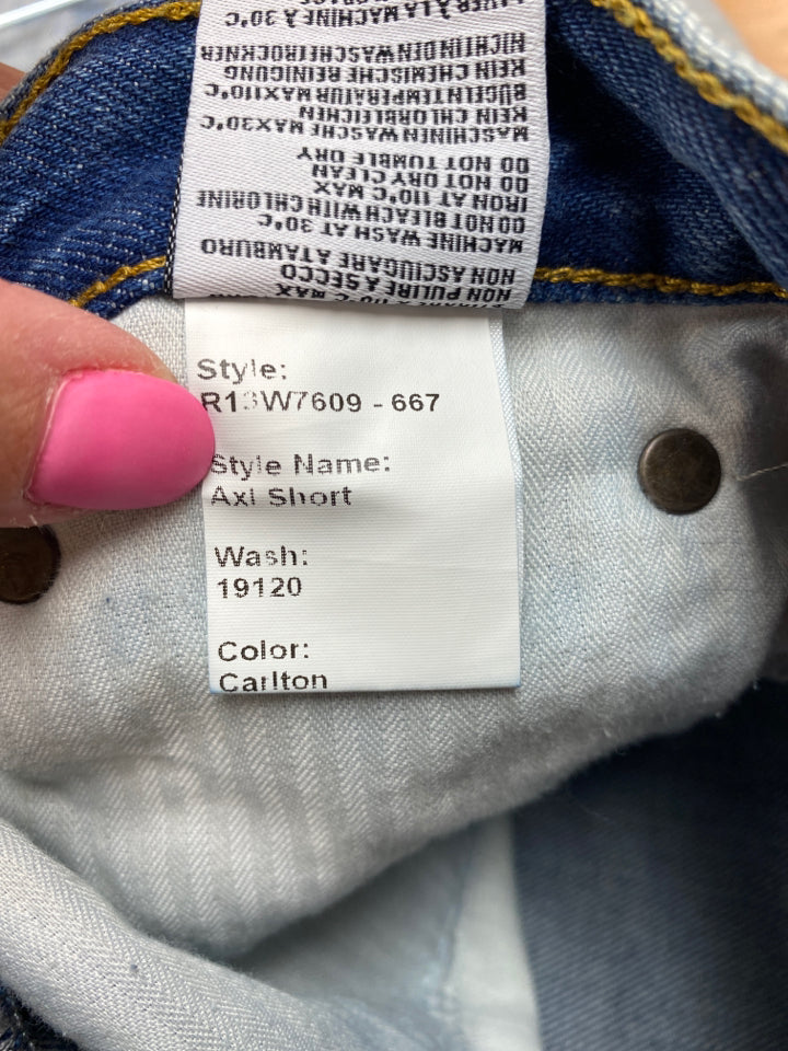 R13 AXL DISTRESSED DENIM SHORTS IN CARLTON WASH SIZE 25