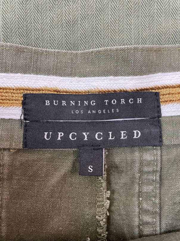BURNING TORCH LOVE NOT WAR UPCYCLED ARMY GREEN SKIRT SIZE S