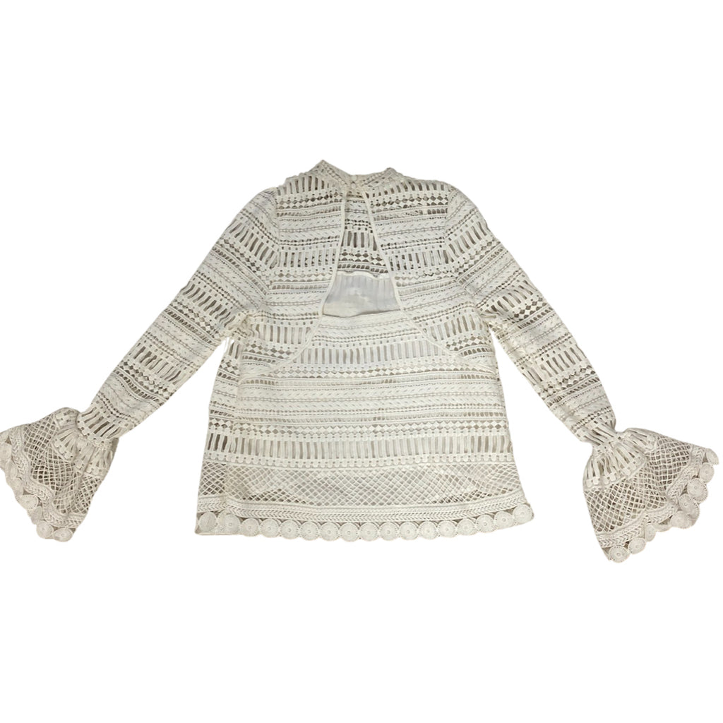 MINISTRY OF STYLE WILD FOX CROCHET LACE BELL SLEEVE TOP