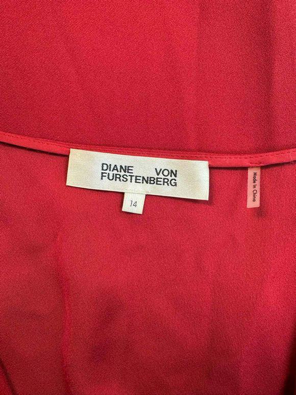 DIANE VON FURSTENBERG EEVELESS CROSSOVER TIE WAIST RED JUMPSUIT SIZE 14