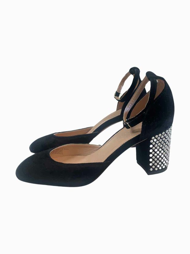 JCREW BLACK MAISIE STUDDED VELOUR BLOCK HEEL SIZE 9.5