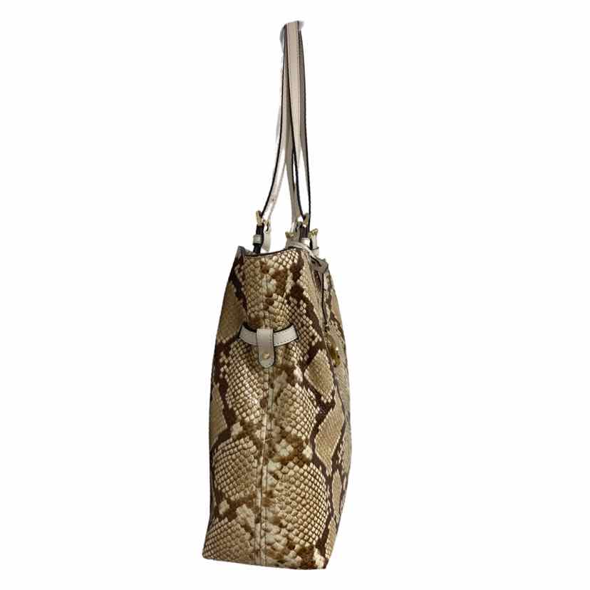 MICHAEL KORS BROWN LENOX LARGE PYTHON EMBOSSED TOTE WEARHOUSE CONSIGNMENT