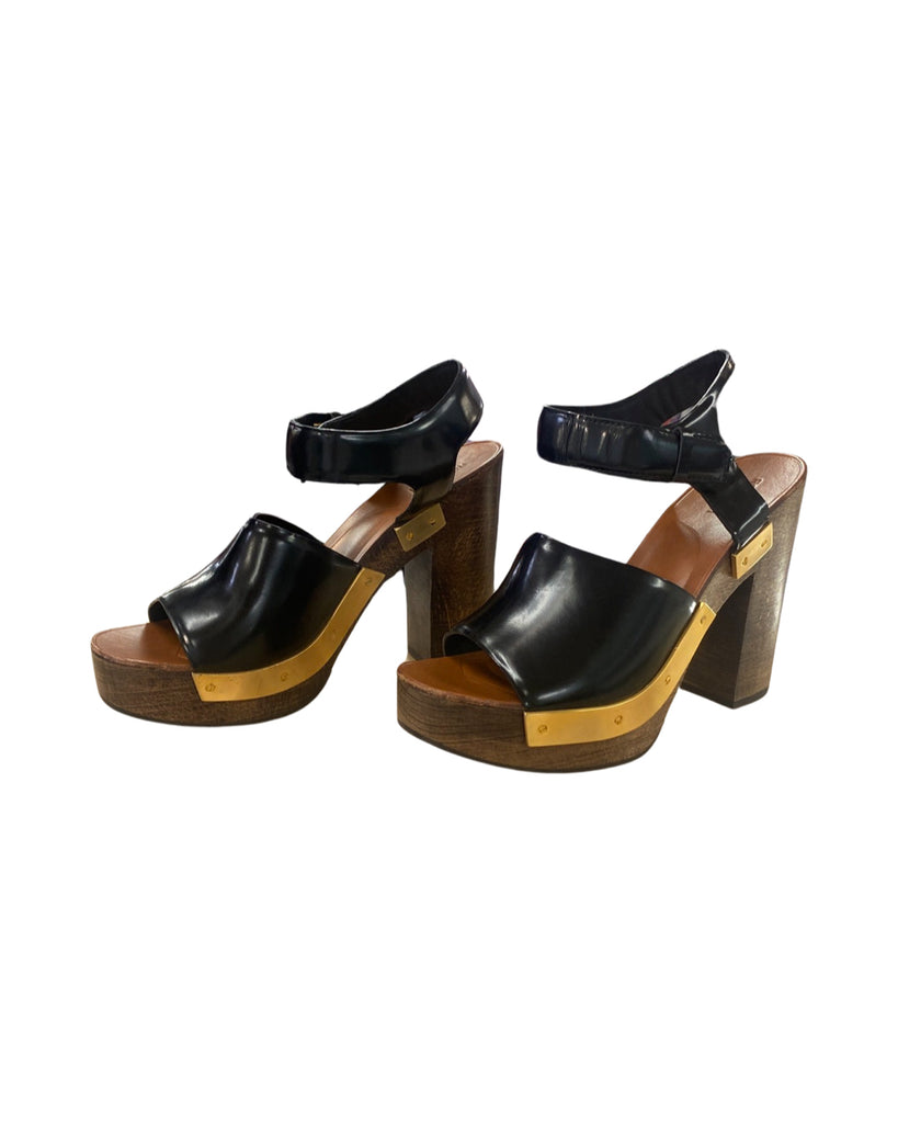 ROSETTA GETTY WOODEN BLOCK HEEL BLACK SANDAL SIZE 39