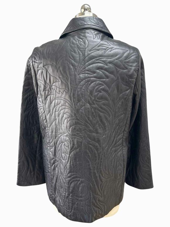 ELLEN TRACY TEXTURED LEATHER FULL ZIP BLACK JACKET SIZE 8