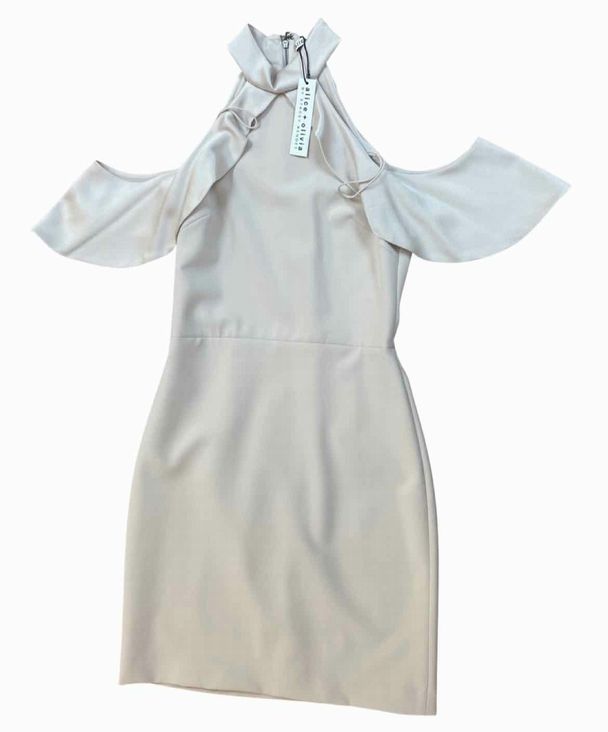 ALICE & OLIVIA NWT! EBONY COLD SHOULDER CHAMPAGNE DRESS SIZE 6