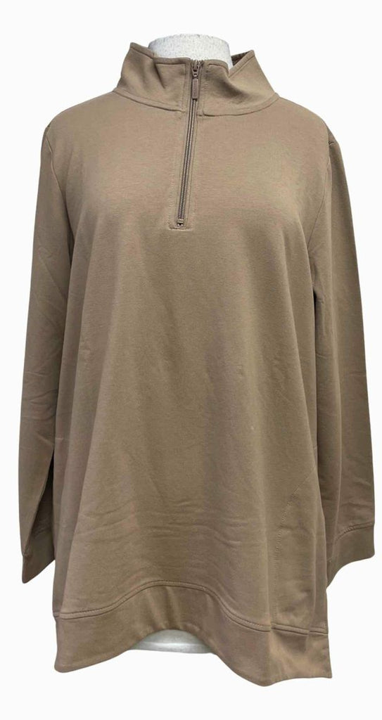 D & CO NEW! 1/4 ZIP PULLOVER TAN TOP SIZE 1X
