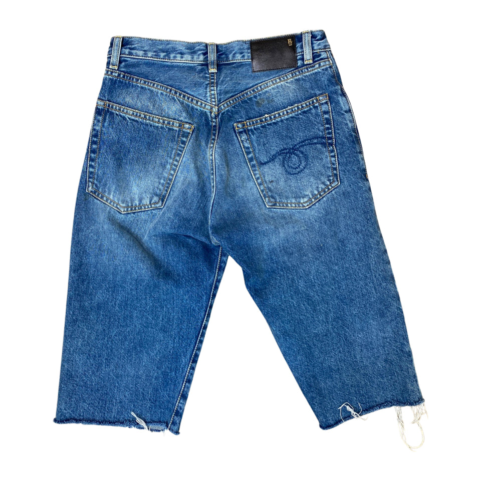 R13 AXL DISTRESSED DENIM SHORTS IN CARLTON WASH SIZE 25