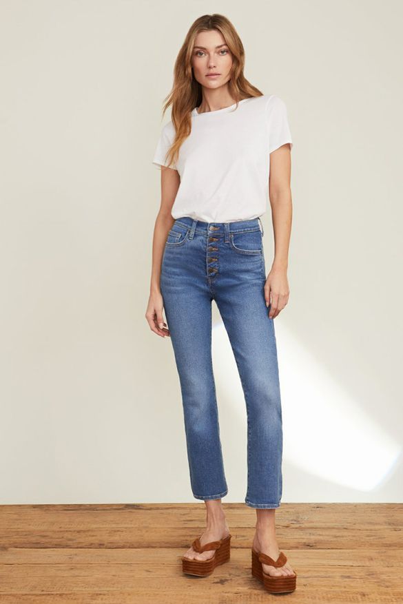 VERONICA BEARD CARLY HIGH RISE KICK FLARE JEANS WITH BUTTON FLY IN ASTRA WASH SIZE 27