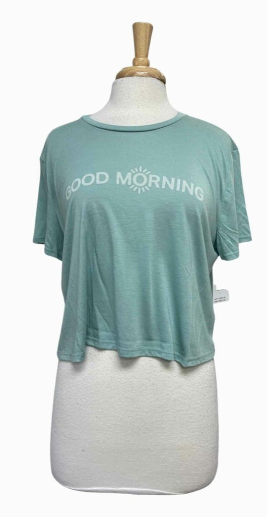 VUORI NWT! GOOD MORNING CROPPED SS TEAL TOP SIZE L