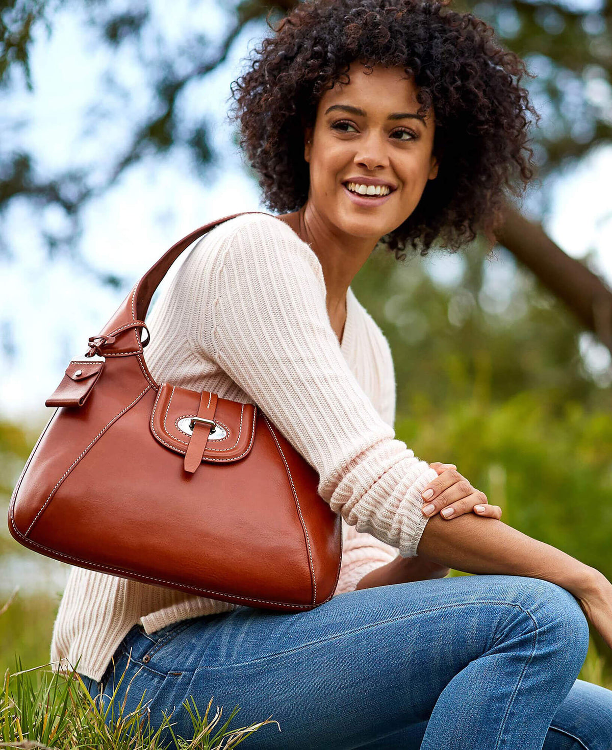 DOONEY BOURKE CHESTNUT FLORENTINE TOSCANA FRONT STITCH HOBO BAG