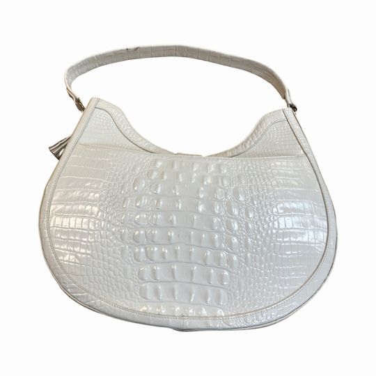 BRAHMIN BETHANY DENIM ROYAL PALM SHOULDER BAG WHITE/NAVY