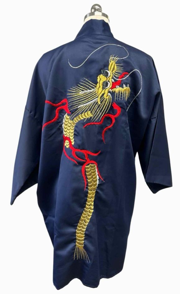 MADE IN JAPAN DRAGON STITCHED NAVY/GOLD KIMONO SIZE OS