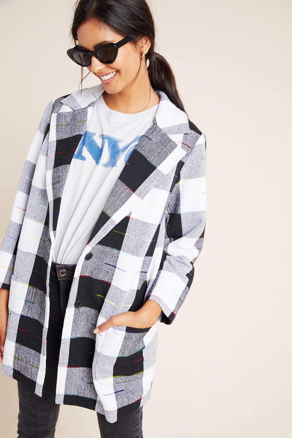 ANTHROPOLOGIE THE ODELLS 100% COTTON BLACK/WHITE TOPPER JACKET IN CAIRO PLAID SIZE  L