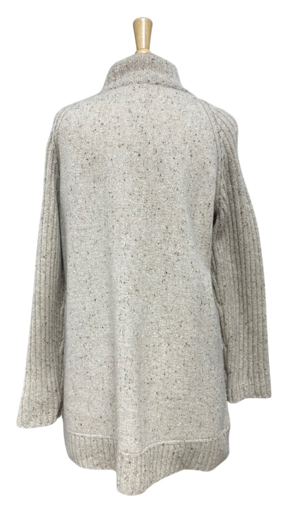 EILEEN FISHER ANGORA WOOL BLEND PATCH POCKET BUTTON OAT CARDIGAN SIZE MP
