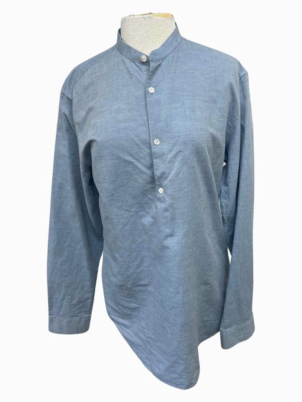THEORY LINEN POPOVER DUSTY BLUE TUNIC TOP SIZE L