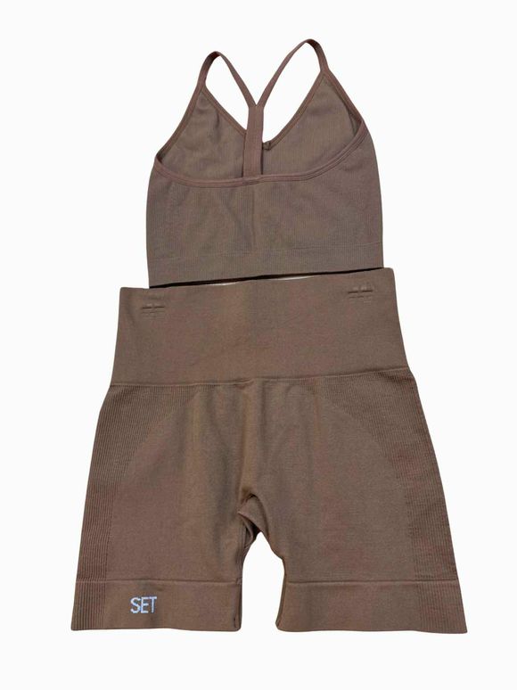 SET ACTIVE RIBBED BROWN TANK/SPANDEX SET SIZE S