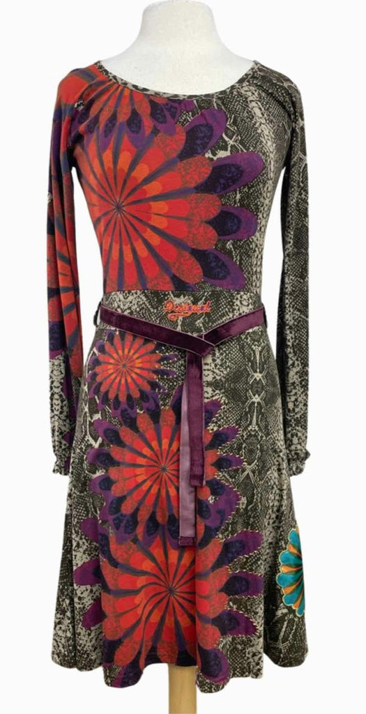 DESIGUAL PATTERNED FIT AND FLARE MULTI-COLOR DRESS SIZE M Size M