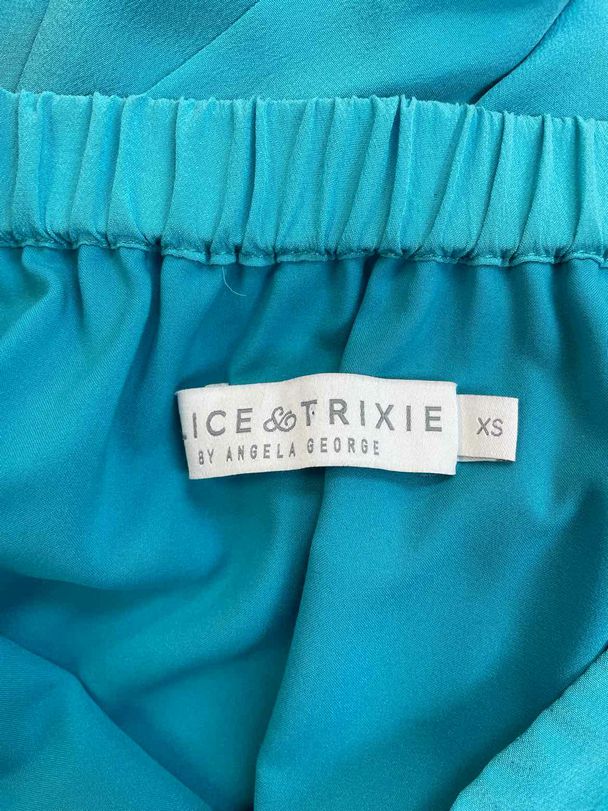 ALICE & TRIXIE SILK STRAPLESS RUFFLE HEM TIE WAIST AQUA DRESS SIZE XS