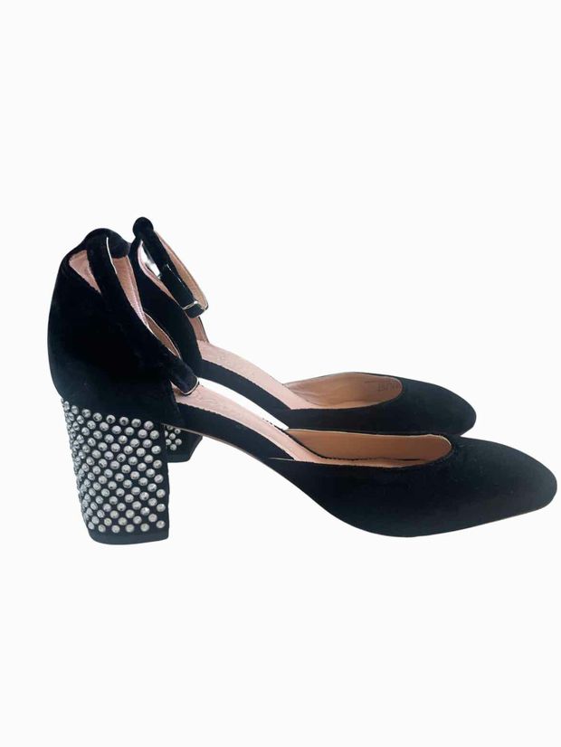 JCREW BLACK MAISIE STUDDED VELOUR BLOCK HEEL SIZE 9.5