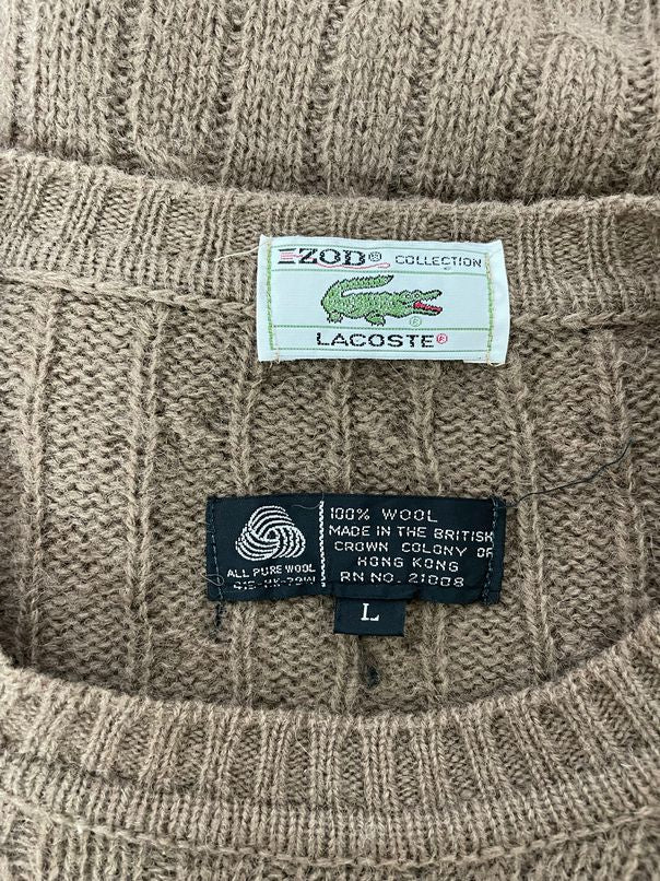 LACOSTE WOOL CABLE KNIT CAMEL SWEATER SIZE L