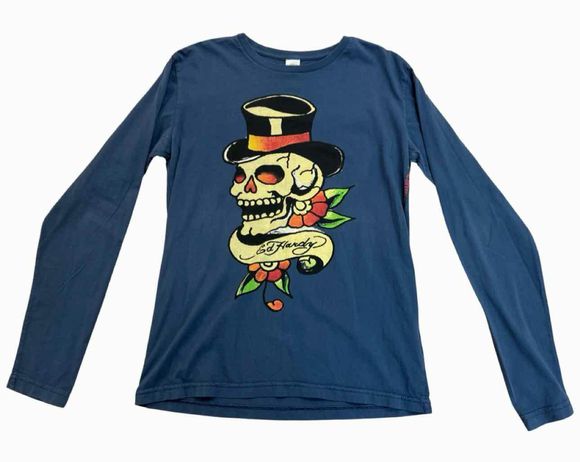 ED HARDY DAY OF THE DEAD SKULL LONG SLEEVE NAVY T-SHIRT SIZE M