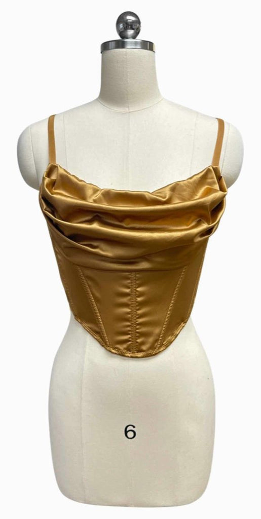 URBAN OUTFITTERS NWT! LEXI SATIN COWL FRONT CORSET GOLD TOP SIZE M