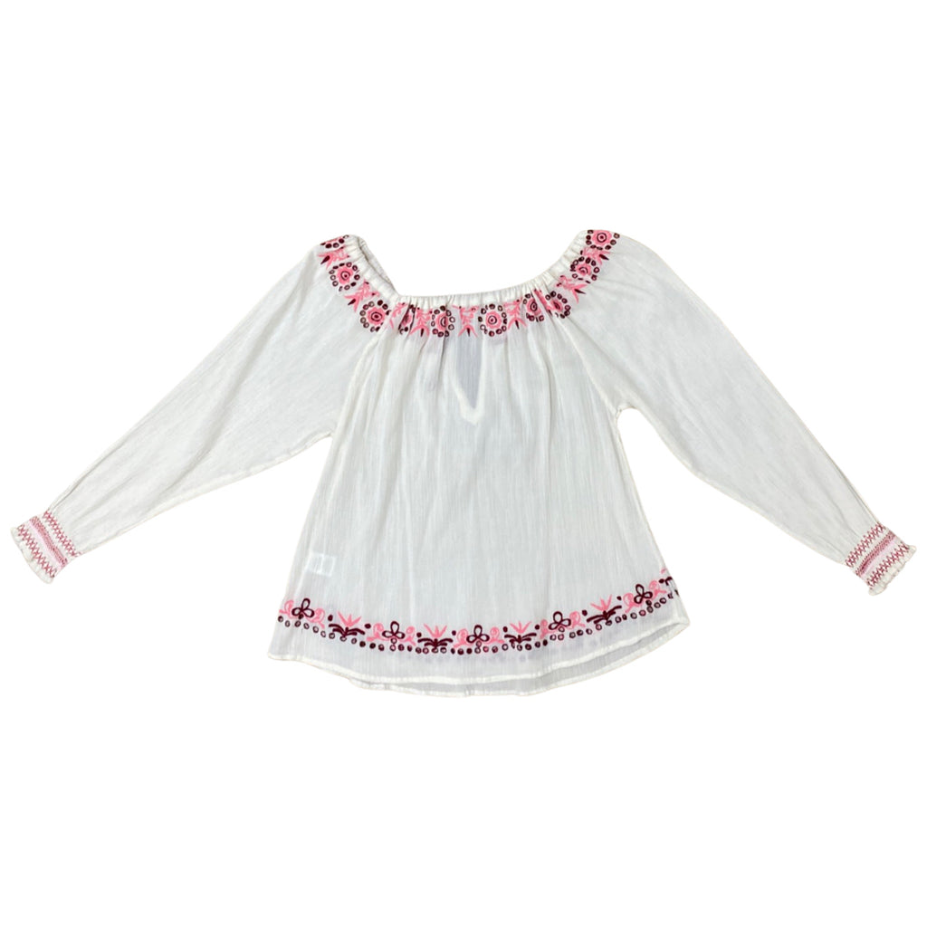LOVE SHACK FANCY CREAM/PINK EMBROIDERED THEA TOP SIZE 1