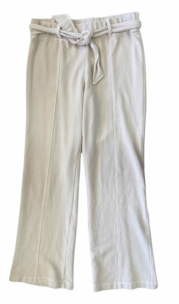 LA MADE POSITIVITY PINTUCK FRENCH TERRY BELTED PAT CREAM PANTS SIZE L