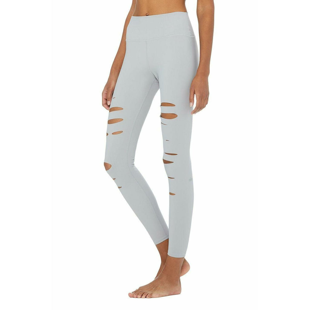 ALO GRAY HIGH-WAISTED RIPPED WARRIOR LEGGINGS SIZE SMALL