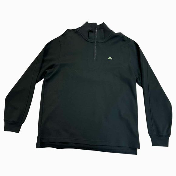 LACOSTE HEATHERED QUARTER ZIP BLACK SWEATER SIZE XXL