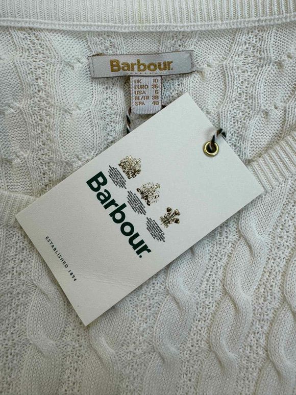 BARBOUR NEW! PRUDHOE KNIT CABLEKNIT SWEATER IN CLOUD WHITE SIZE 10