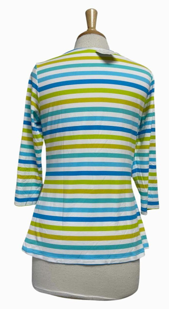 JMCLAUGHLIN NWT! WAVESONG BOAT NECK SURF STRIPE BLUE/YELLOW/WHITE T-SHIRT SIZE M