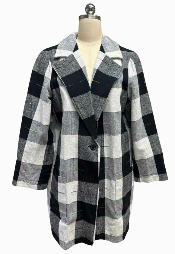 ANTHROPOLOGIE THE ODELLS 100% COTTON BLACK/WHITE TOPPER JACKET IN CAIRO PLAID SIZE  L