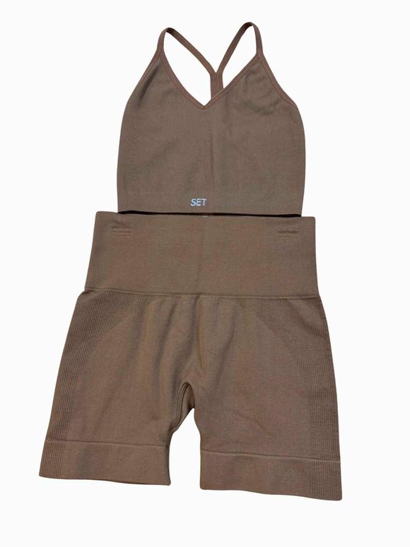 SET ACTIVE RIBBED BROWN TANK/SPANDEX SET SIZE S
