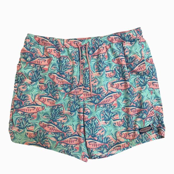 VINEYARD VINES FISH PRINT BLUE/PINK SWIM TRUNK SIZE 2XL