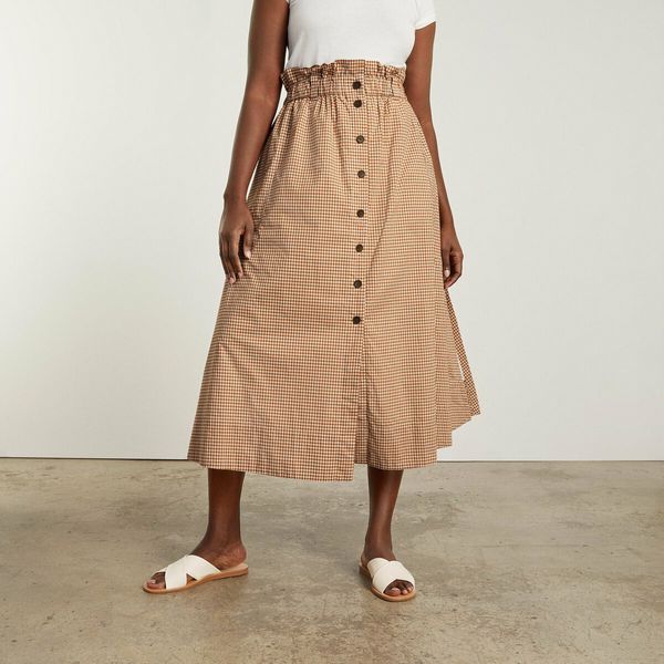 EVERLANE EASY BUTTON FRONT BROWN/WHITE MAXI SKIRT SIZE XL