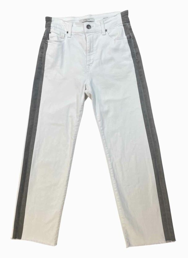 TAYLOR ULTRA HIGH FULL WHITE DENIM GRAY STRIPE JEANS SIZE 24