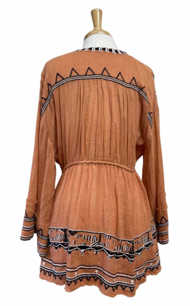 FREE PEOPLE SAFFRON EMBROIDERED TUNIC TERRA COTTA TOP SIZE S