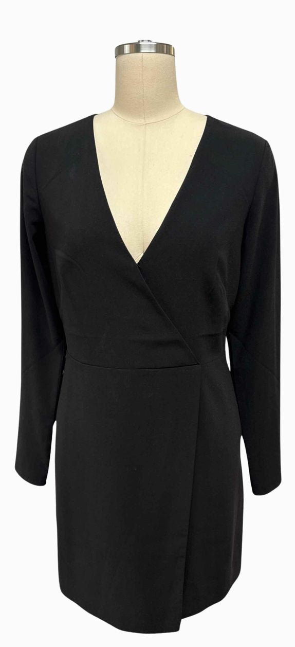 HALSTON NWT! CREPE FAUX WRAP BLACK DRESS SIZE XS