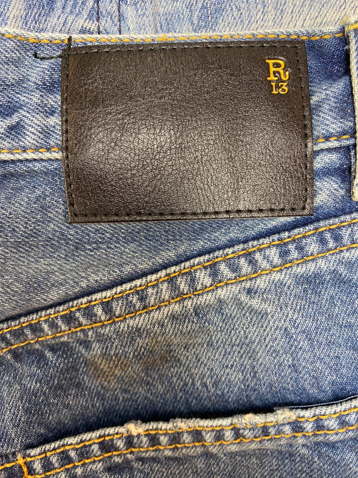 R13 AXL DISTRESSED DENIM SHORTS IN CARLTON WASH SIZE 25