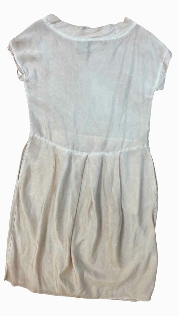 KRISTENSEN DU NORD 100% SILK PLEAT FRONT CAP SLEEVE CHAMPAGNE DRESS SIZE 0