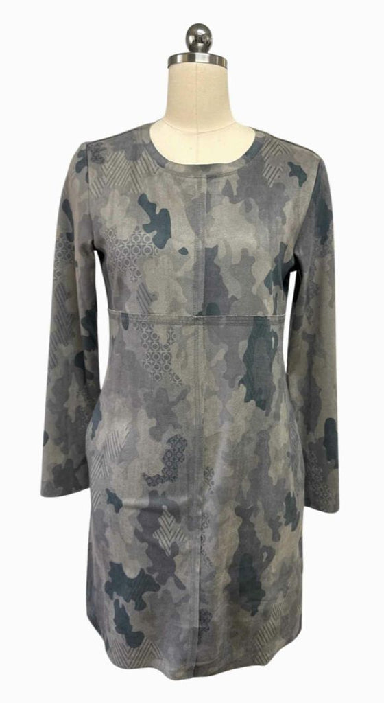 JOH NWT! SUEDE PRINTED LS GRAY DRESS SIZE XS