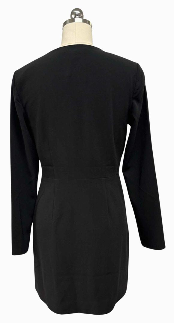 HALSTON NWT! CREPE FAUX WRAP BLACK DRESS SIZE XS