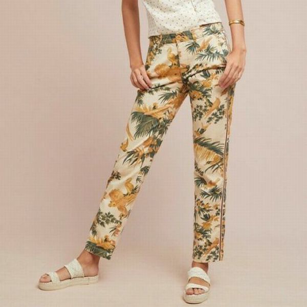 ANTHROPOLOGIE NATURAL RELAXED PRINT CHINO PANTS SIZE 26