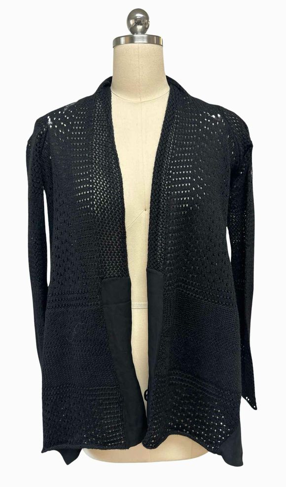 GARY GRAHAM LACE & KNIT DRAPED OPEN BLACK CARDIGAN SIZE S
