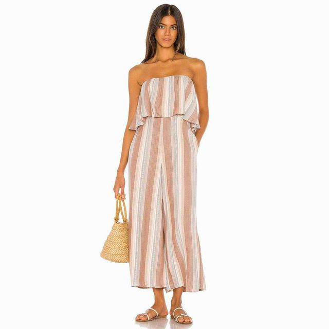 L*SPACE NWT! STRAPLESS PAULINA WHITE/BROWN JUMPSUIT SIZE M