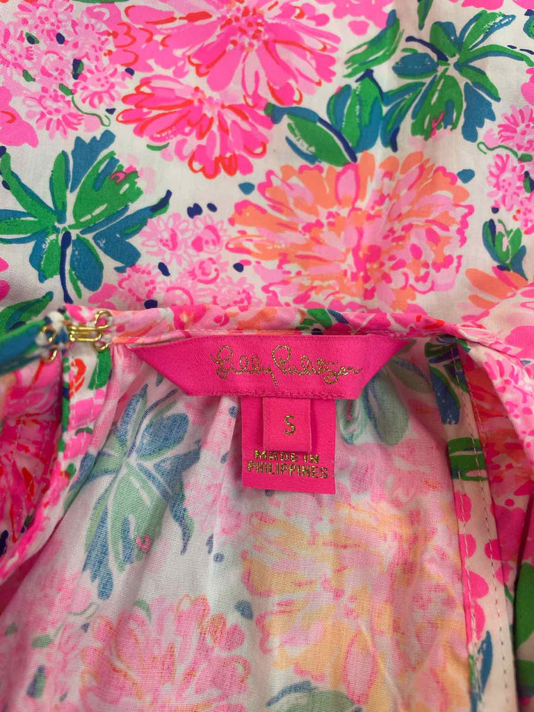 LILLY PULITZER MARLEE RUFFLE HALTER PINK/GREEN TOP SIZE S