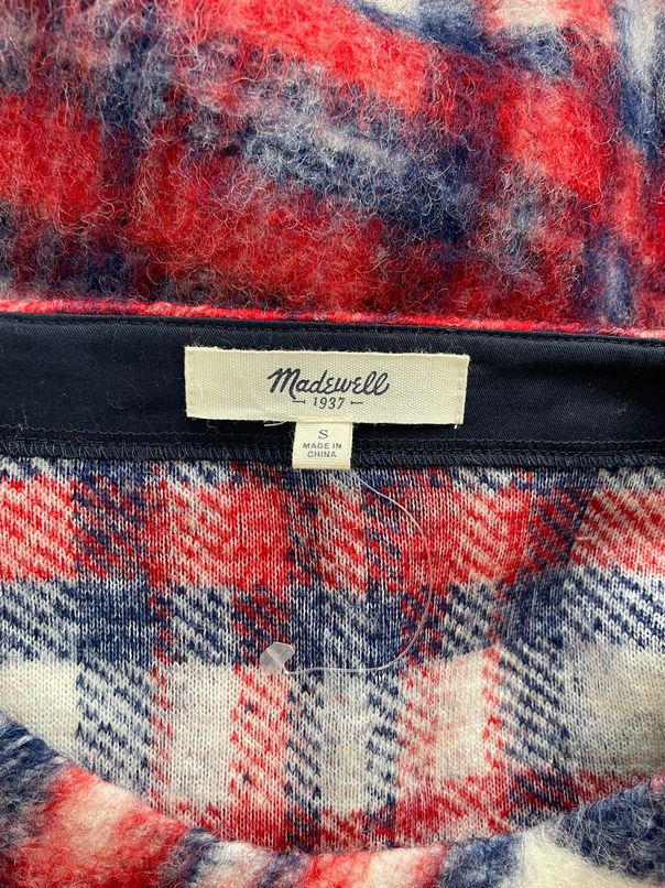 MADEWELL WOOL BRUSHED PLAID PULLOVER RED/WHITE/BLUE TOP SIZE S