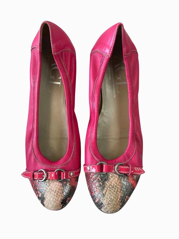 AGL PINK LEATHER SNAKESKIN CAP TOE BALLET FLATS SIZE 42 WEARHOUSE